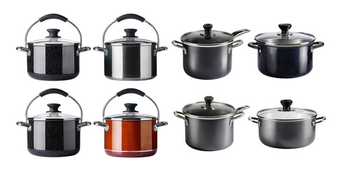 Assorted Cooking Pots on Transparent Background