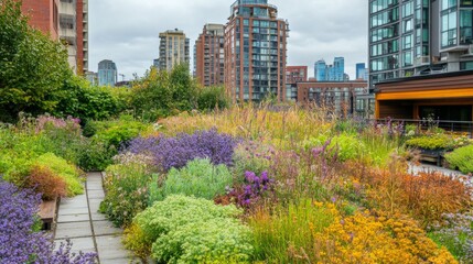 Fototapeta premium Vibrant Rooftop Gardens in Urban Environment