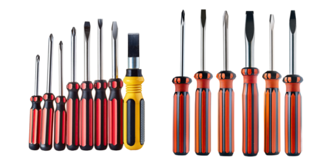 Set of Colorful Screwdrivers on Transparent Background
