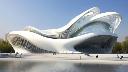 Modern White Architectural Design Building Near Water