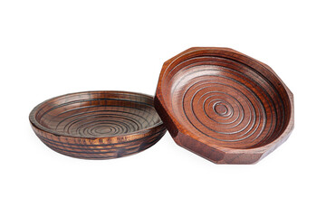 Empty round wooden plate isolated on white background with clipping path. concept Natural eco materials,Top view