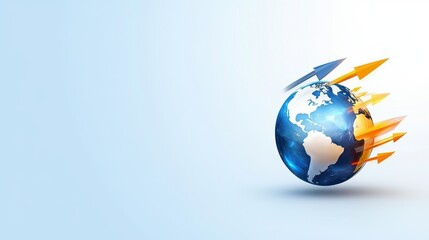 Fototapeta premium A stylized globe with arrows suggesting speed and growth, symbolizing global progress and innovation.