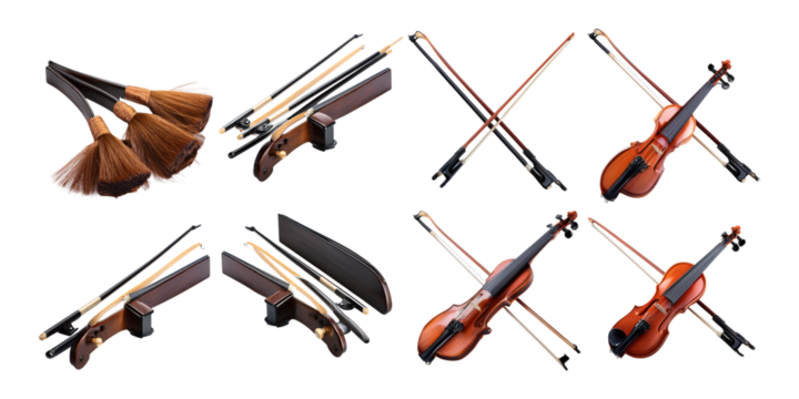 Elegant Bow Instruments on Transparent Background