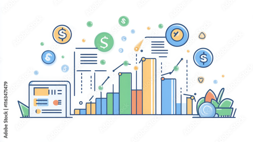 Poster finance data analytics, bar chart line icon. company strategy data infographics, business performanc