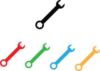 Colorful wrench icon set in five colors isolated on white background . Vector illustration