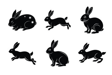 Rabbit silhouette set illustration on a white background. Animal silhouette collection for easter day