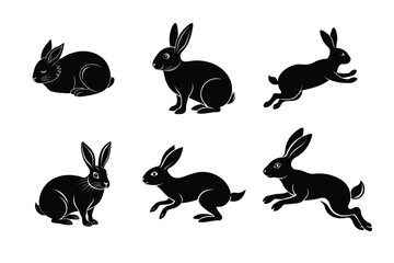 Rabbit silhouette set illustration on a white background. Animal silhouette collection for easter day