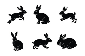 Rabbit silhouette set illustration on a white background. Animal silhouette collection for easter day