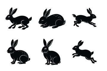 Rabbit silhouette set illustration on a white background. Animal silhouette collection for easter day