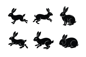 Rabbit silhouette set illustration on a white background. Animal silhouette collection for easter day