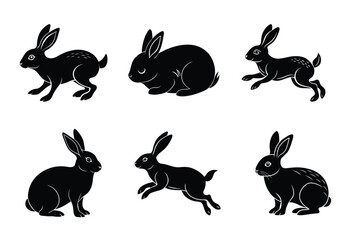 Rabbit silhouette set illustration on a white background. Animal silhouette collection for easter day