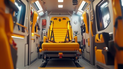 Bright Interior of an Ambulance with Modern Features