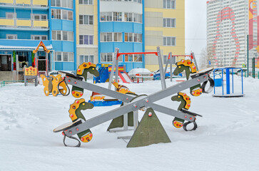 Winter photo of a children's playground