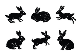 Rabbit silhouette set illustration on a white background. Animal silhouette collection for easter day