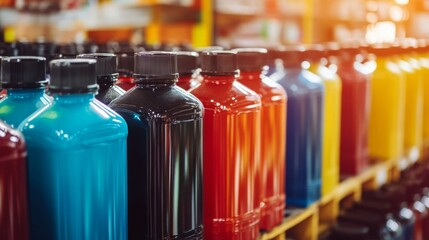 Fototapeta premium Detailed Close-Up of Vibrant Bottles in Bright Light