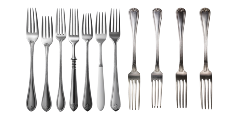 Variety of Forks on Transparent Background