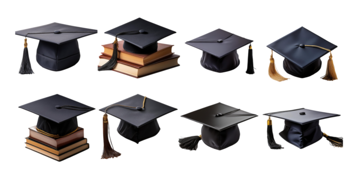 Graduation Caps on Books with Transparent Background