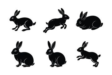 Rabbit silhouette set illustration on a white background. Animal silhouette collection for easter day