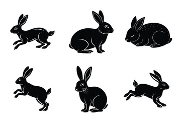 Rabbit silhouette set illustration on a white background. Animal silhouette collection for easter day