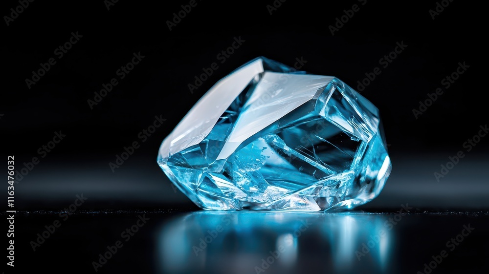 Poster blue crystal macro shot with intricate details. macro shot of blue object.
