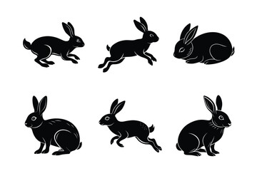 Rabbit silhouette set illustration on a white background. Animal silhouette collection for easter day