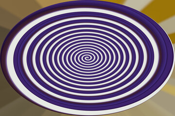 swirl, twirl, spiral platter in purple and white on gold background, vintage pottery optic