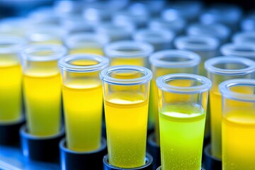 Colorful Test Tubes with Liquid Samples in Laboratory