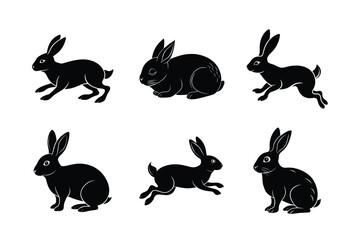 Rabbit silhouette set illustration on a white background. Animal silhouette collection for easter day