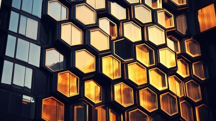 Honeycomb Building Facade at Sunset