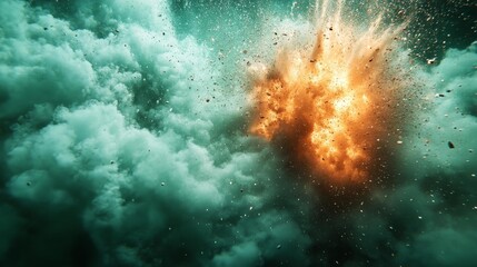 Fototapeta premium Explosion Effect on Green Background for Visual Effects. Generative AI