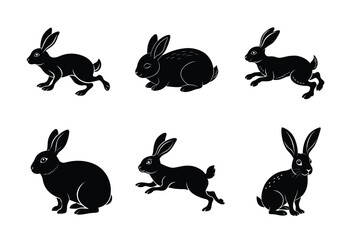 Rabbit silhouette set illustration on a white background. Animal silhouette collection for easter day © MarufIslam