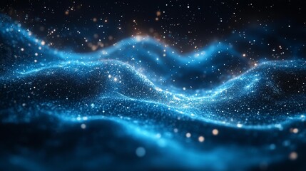 Magnetic field effect on a glowing blue digital background. Generative AI