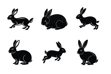 Rabbit silhouette set illustration on a white background. Animal silhouette collection for easter day