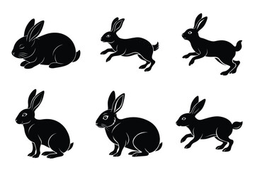 Rabbit silhouette set illustration on a white background. Animal silhouette collection for easter day