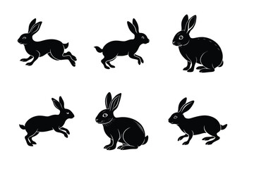 Rabbit silhouette set illustration on a white background. Animal silhouette collection for easter day