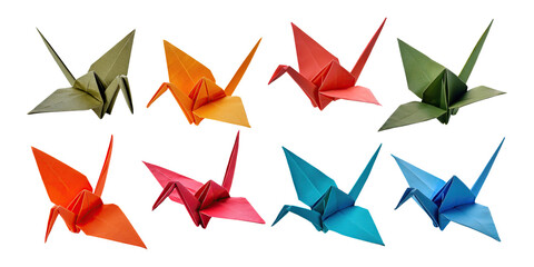 Colorful Origami Cranes on Transparent Background