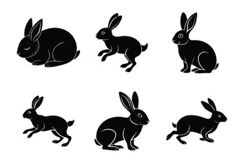 Rabbit silhouette set illustration on a white background. Animal silhouette collection for easter day