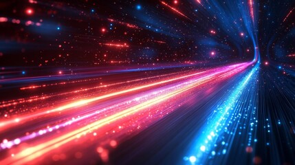 Obraz premium Abstract Neon Glowing Lines on Black Background. Generative AI