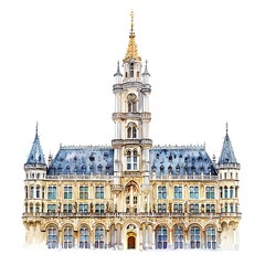 Obraz premium Watercolor Painting of the Old Town Hall in Ghent, Belgium, a Majestic Example of Gothic Architecture.