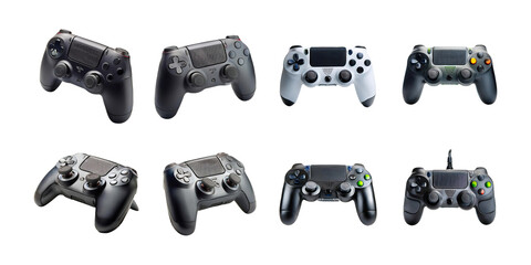 Collection of Game Controllers on Transparent Background