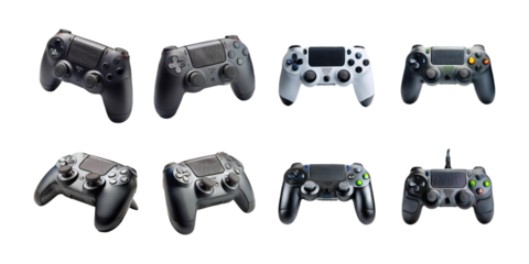 Collection of Game Controllers on Transparent Background
