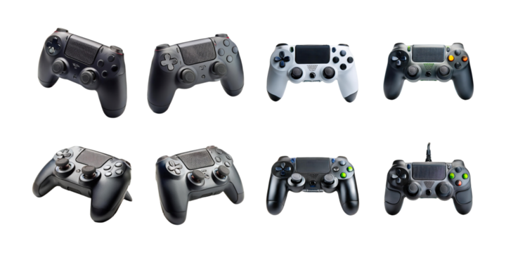 Collection of Game Controllers on Transparent Background