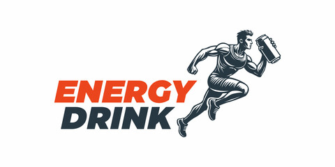 Running athlete logo design and Energy drink can.