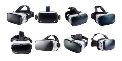 Collection of Virtual Reality Headsets on Transparent Background