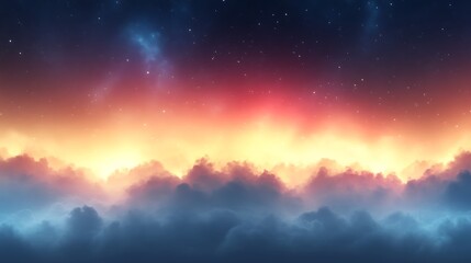 Naklejka premium Celestial Cloudscape Painted With Sunset Hues And Stars