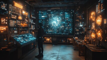 Futuristic Digital Sports Gear Store. Generative AI