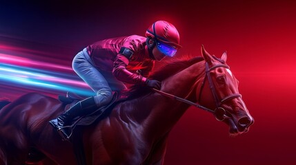Futuristic Horse Racing with Biometric Technology. Generative AI