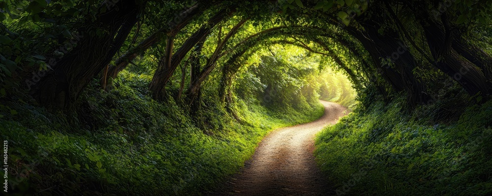 Aufkleber mystical lush idea. a serene pathway through a lush green forest, inviting exploration and tranquili