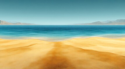 Fototapeta premium Serene Beach Scene With Mountains And Blue Ocean