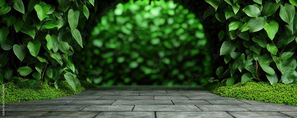 Aufkleber mystical lush idea. a serene pathway framed by lush greenery, inviting exploration and tranquility.